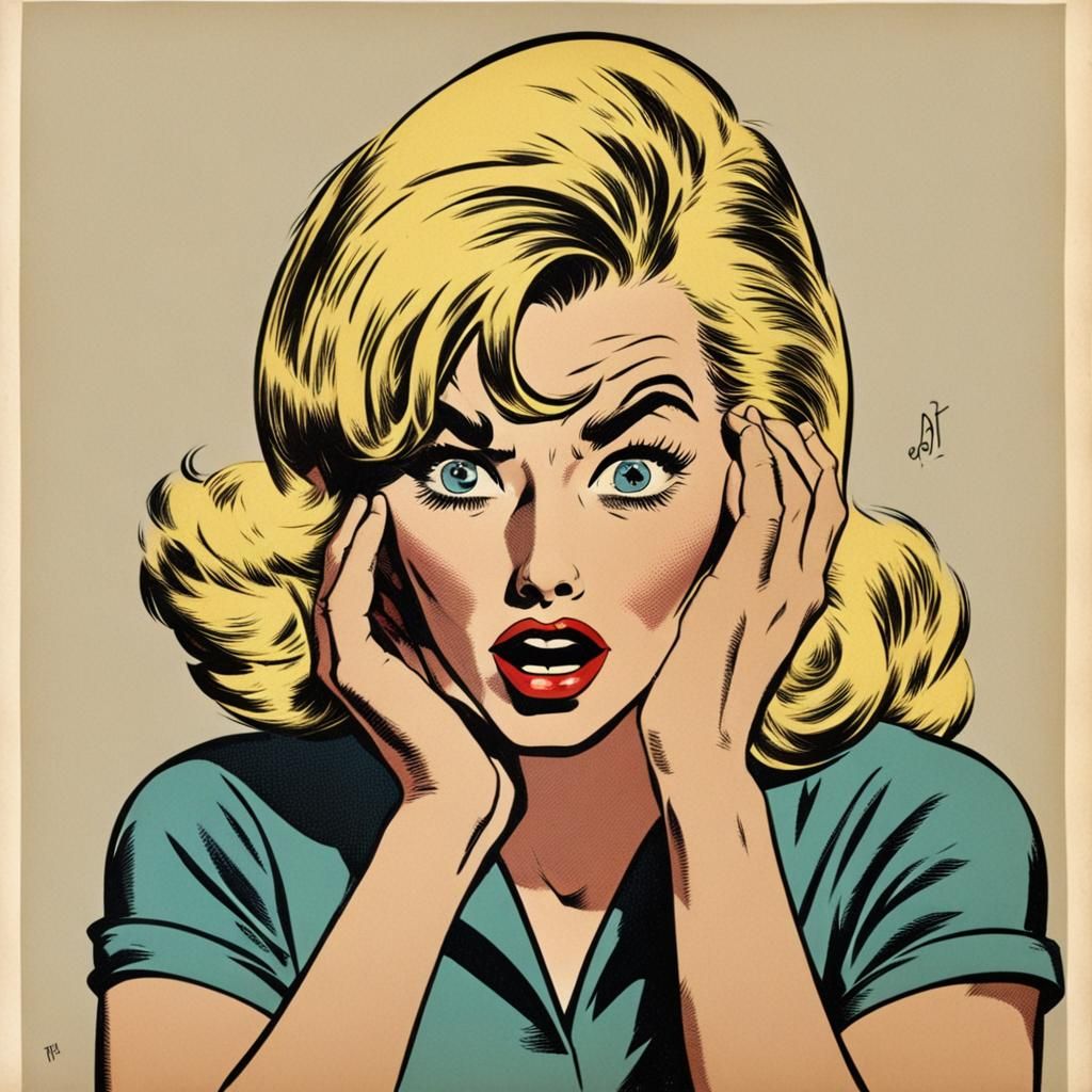 1960s Blonde Woman with Surprised Comic Art