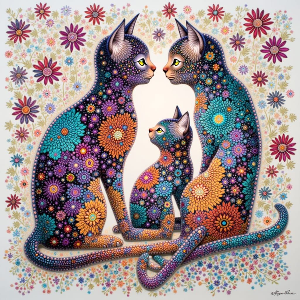 Sculpted Cats in Kirigami Arabesque Lace Filigree Style