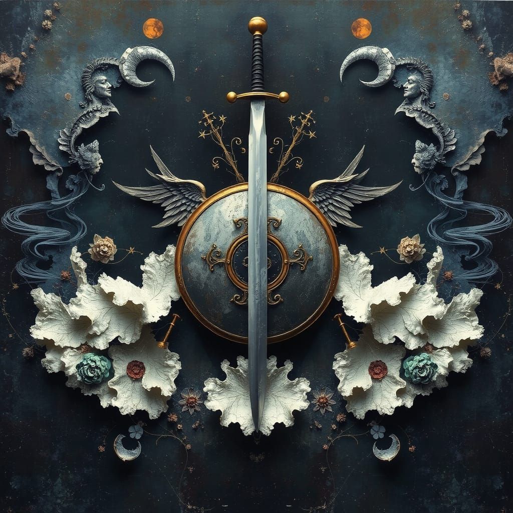 Surrealist Sword Collage in Abstract Painting Style