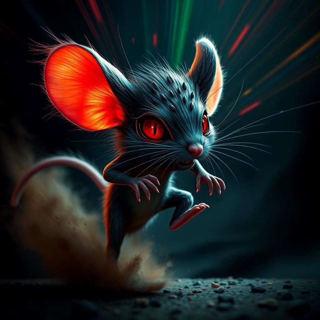 Enraged Chibi Mouse in Dark Fantasy Style