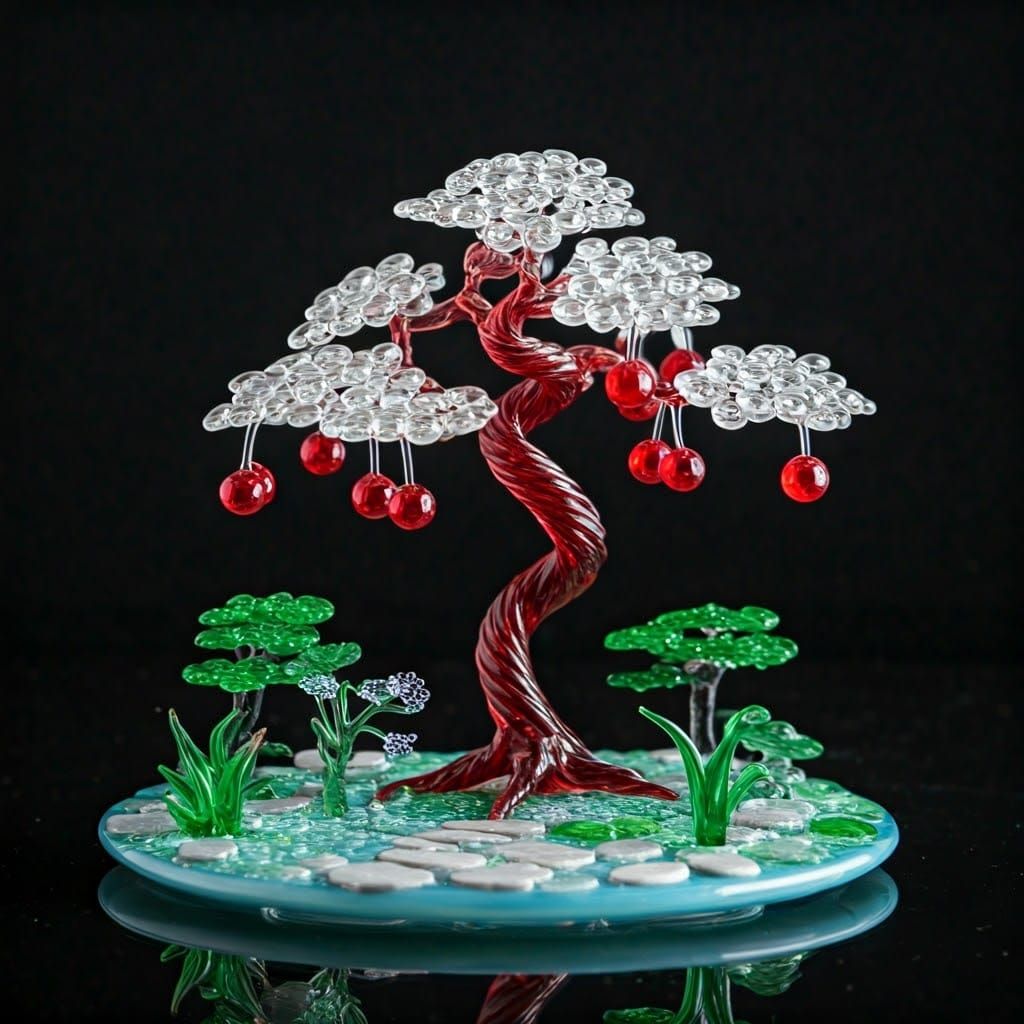Glass Cherry Bonsai Zen Garden Sculpture