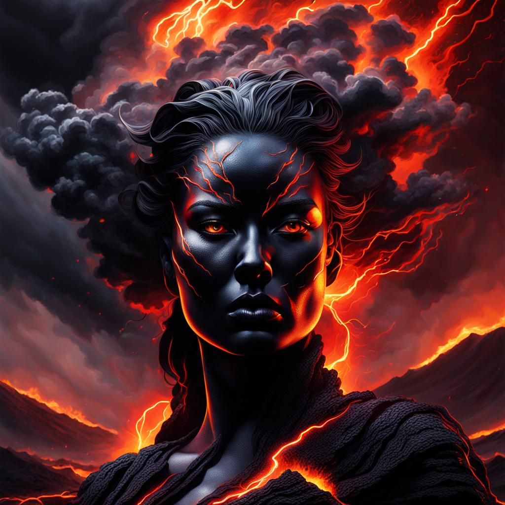 Volcanic Woman Emerges From Thundercloud in Splash Art