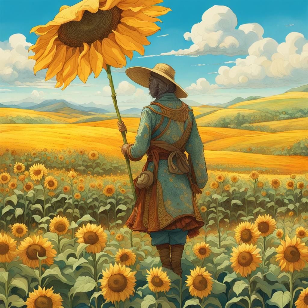 Scarecrow in Sunflower Field: Fantasy Concept Art