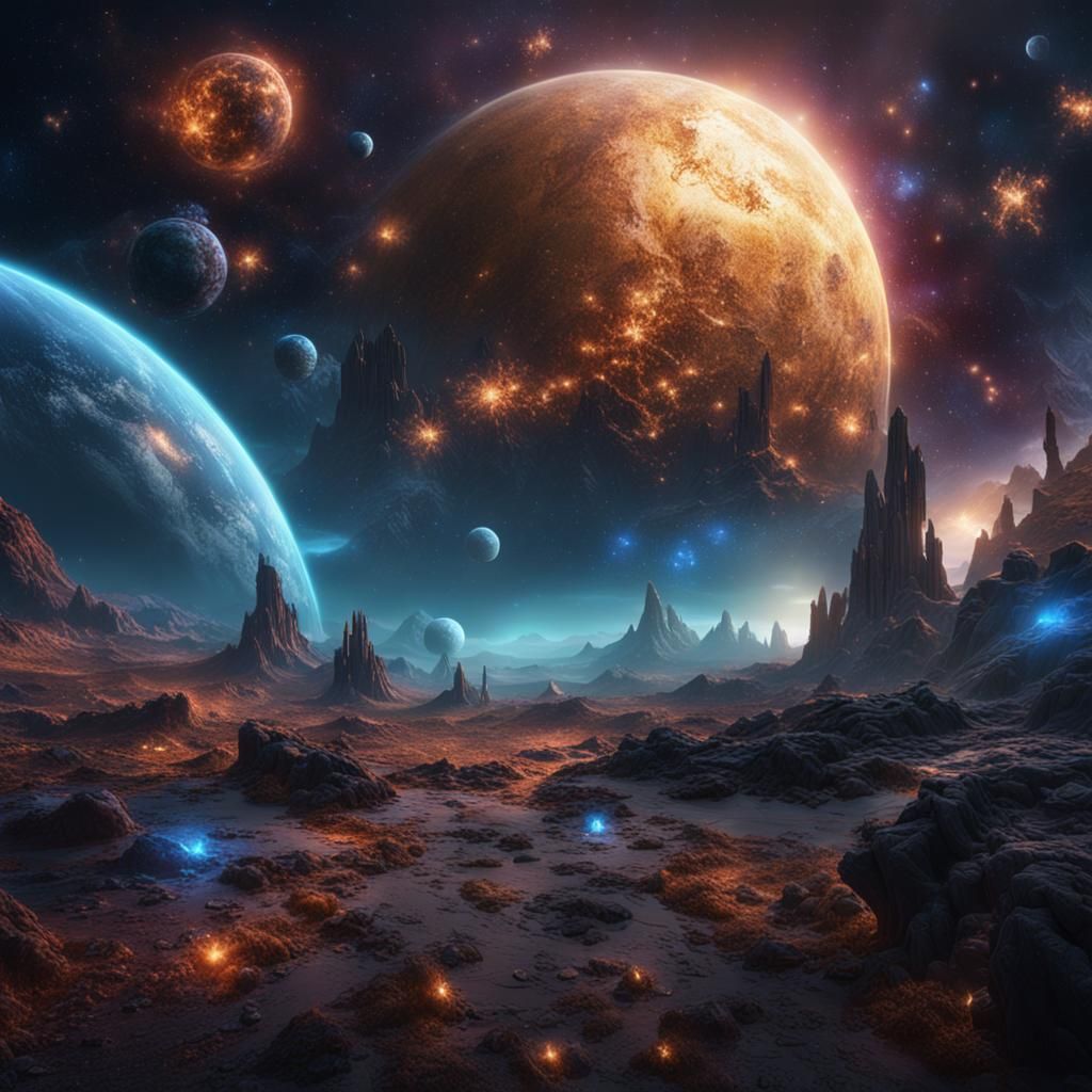 Galaxies and Stars in Detailed Matte Painting