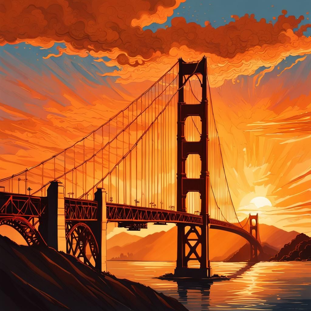 Golden Gate Bridge Sunset: Hyperrealistic Concept Art