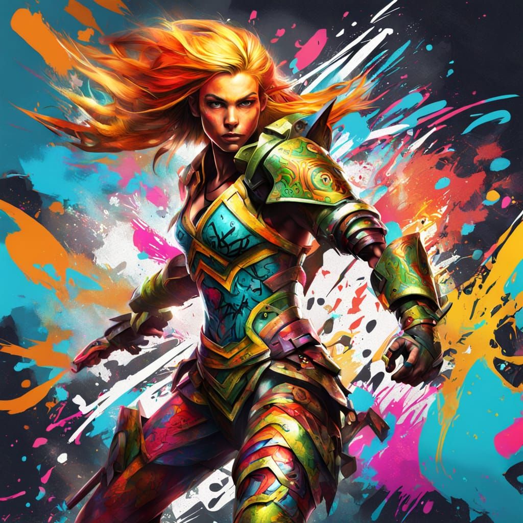 Elf Warrior in Graffiti Art Style