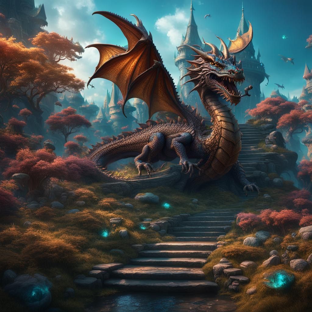 Fantastical Wonderland Dragon in Detailed Matte Painting