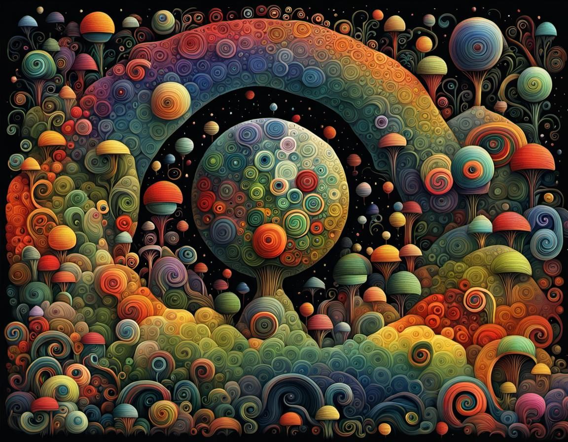 Kaleidoscopic Rainbow Spirals in Mixed Media Style