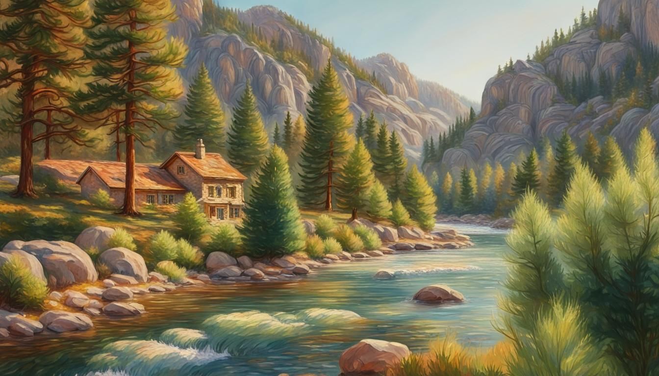 Idyllic River Landscape in Impressionist Style