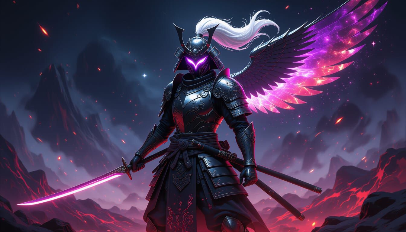 Celestial Warrior in Nebula Armor Amidst Primordial Sea