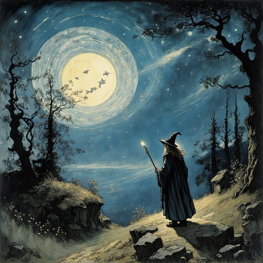 Moonlit Enchantress in Starry Night