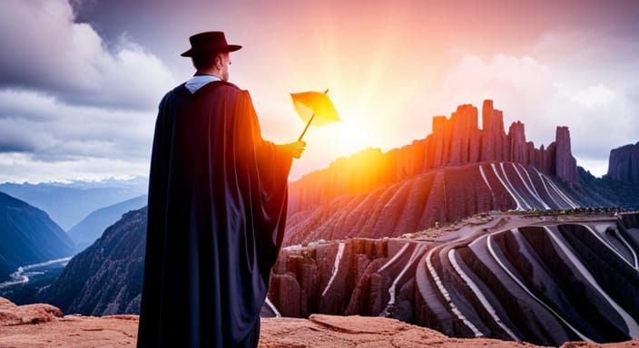 Warlock Portrait with Mountain Castle, Hypermaximalist Style