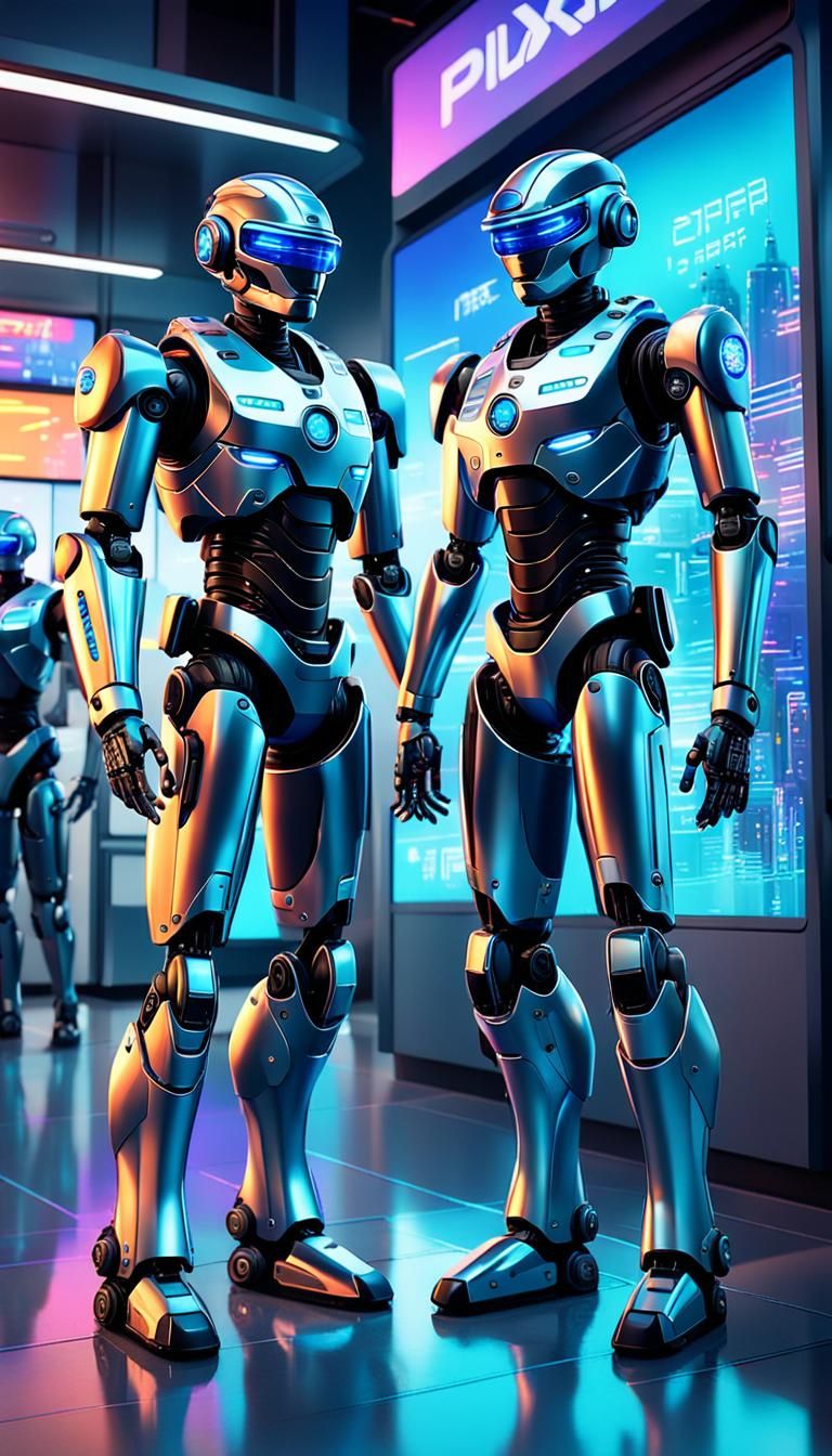 Futuristic Robots Patrol Pixar-Style Police Station