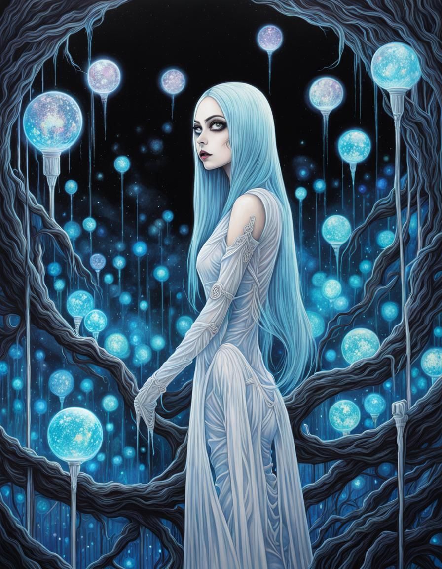 Bioluminescent Maze Girl in Realistic Anime Style