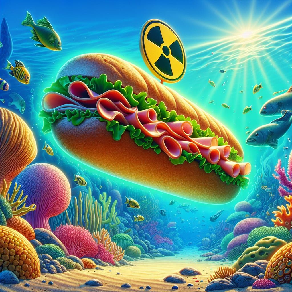 Whimsical Submarine Sandwich Cruises Through a Vibrant Under...