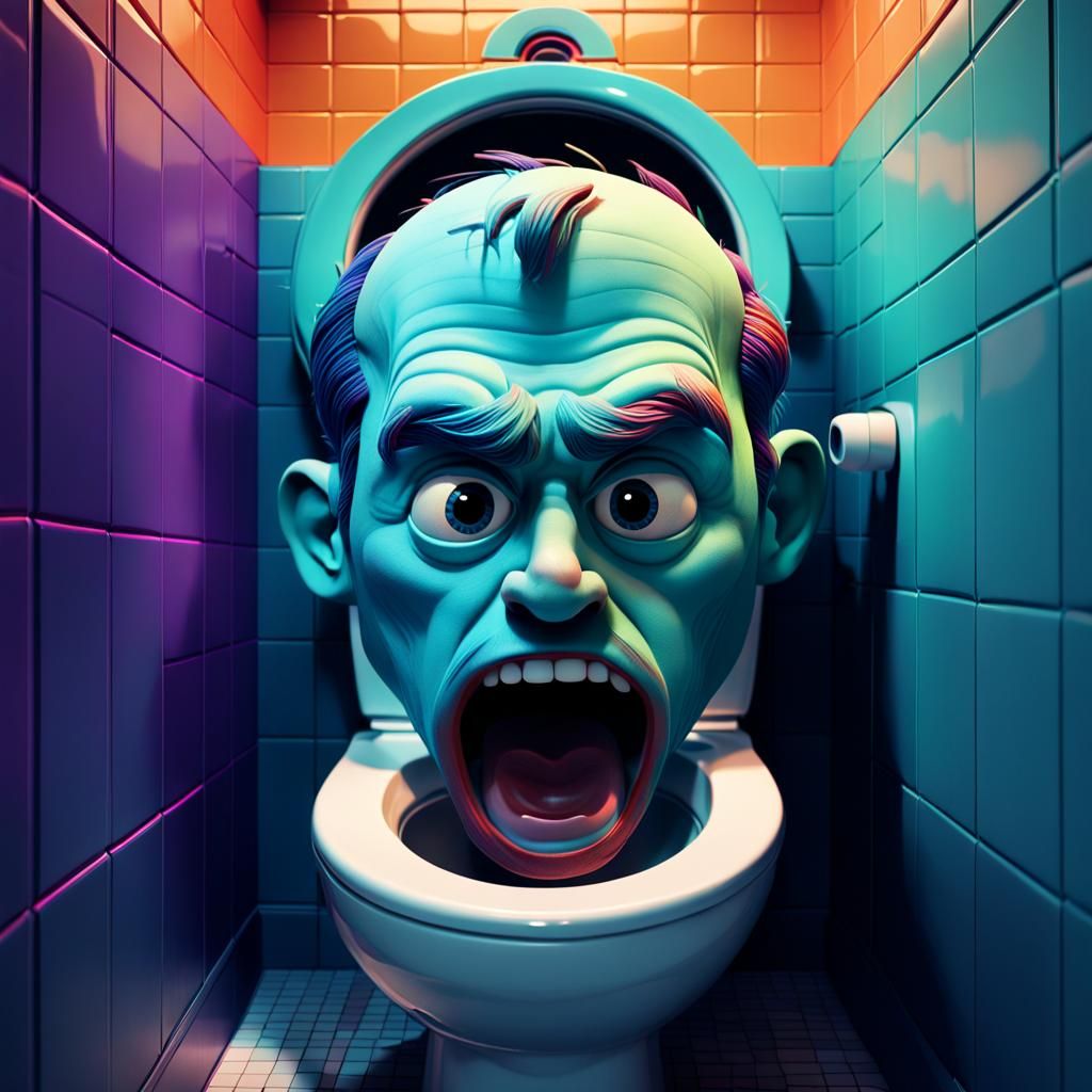 Surrealistic Digital Art of a Man Emerging from a Toilet in...