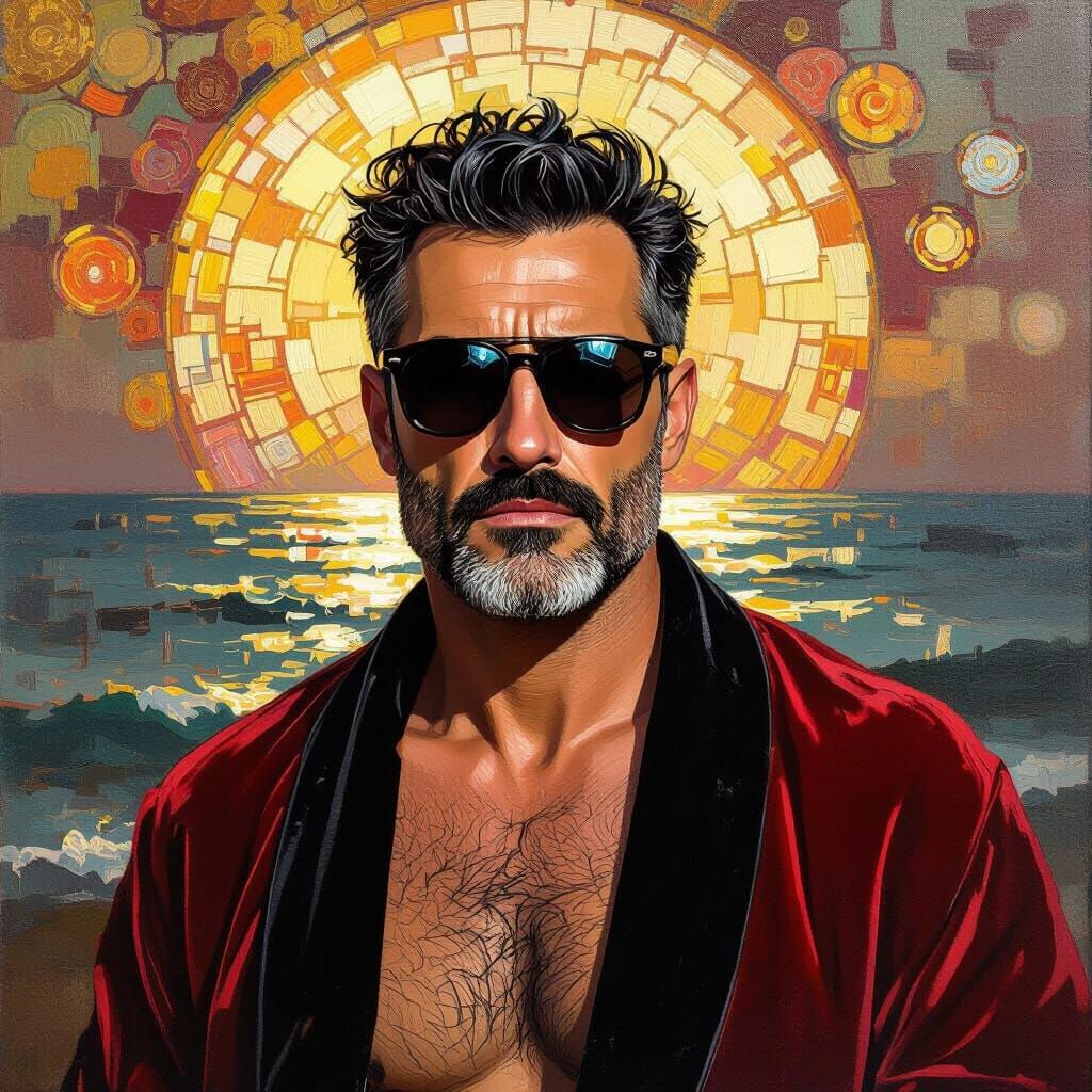 Angry Man in Velvet Robe by the Sea