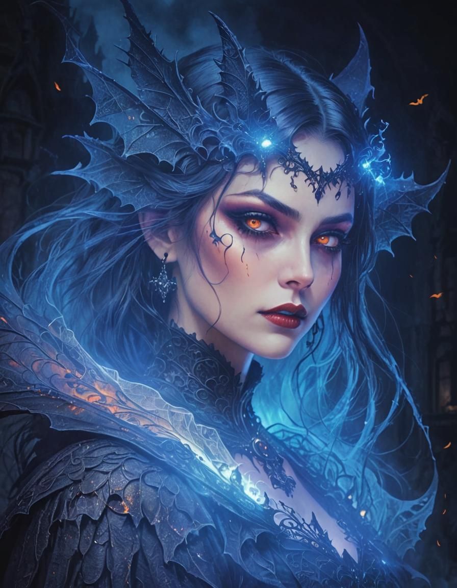 Mystical Vampire in Foggy Victorian City, as Oil Painting