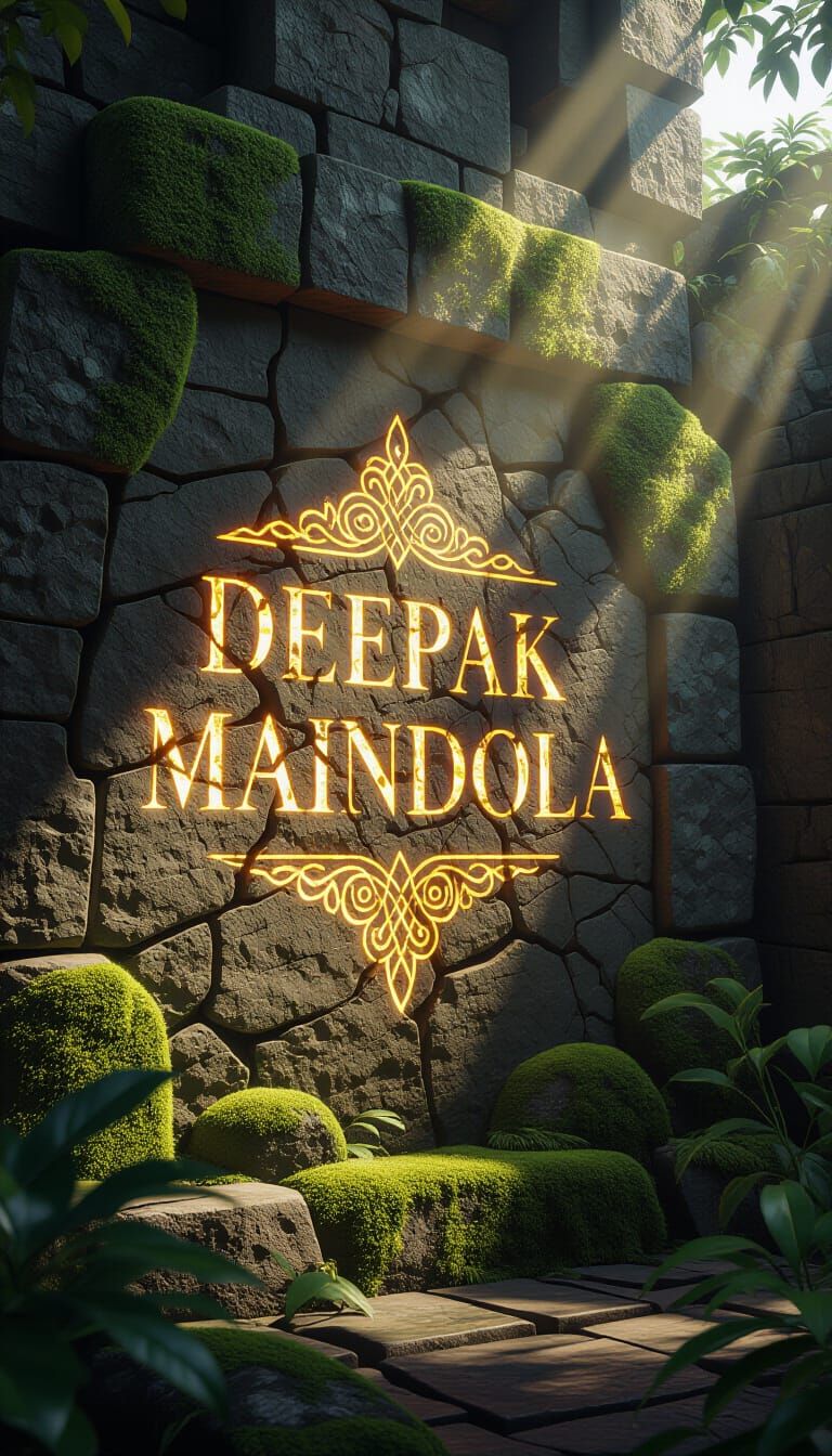 Mystical Stone Wall with Golden Runes