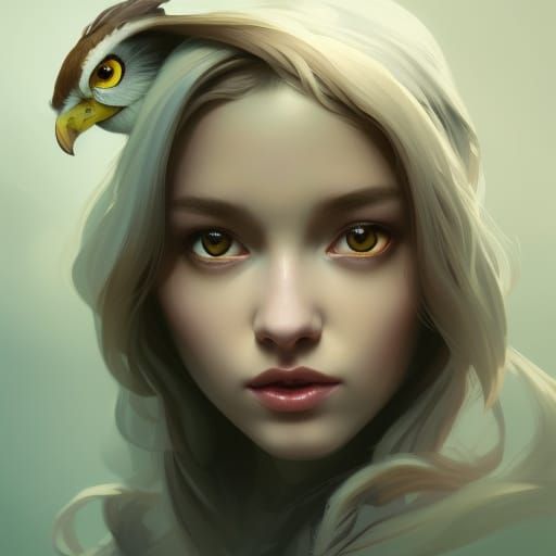 Hyperdetailed Owl Girl Portrait in Art Nouveau Style