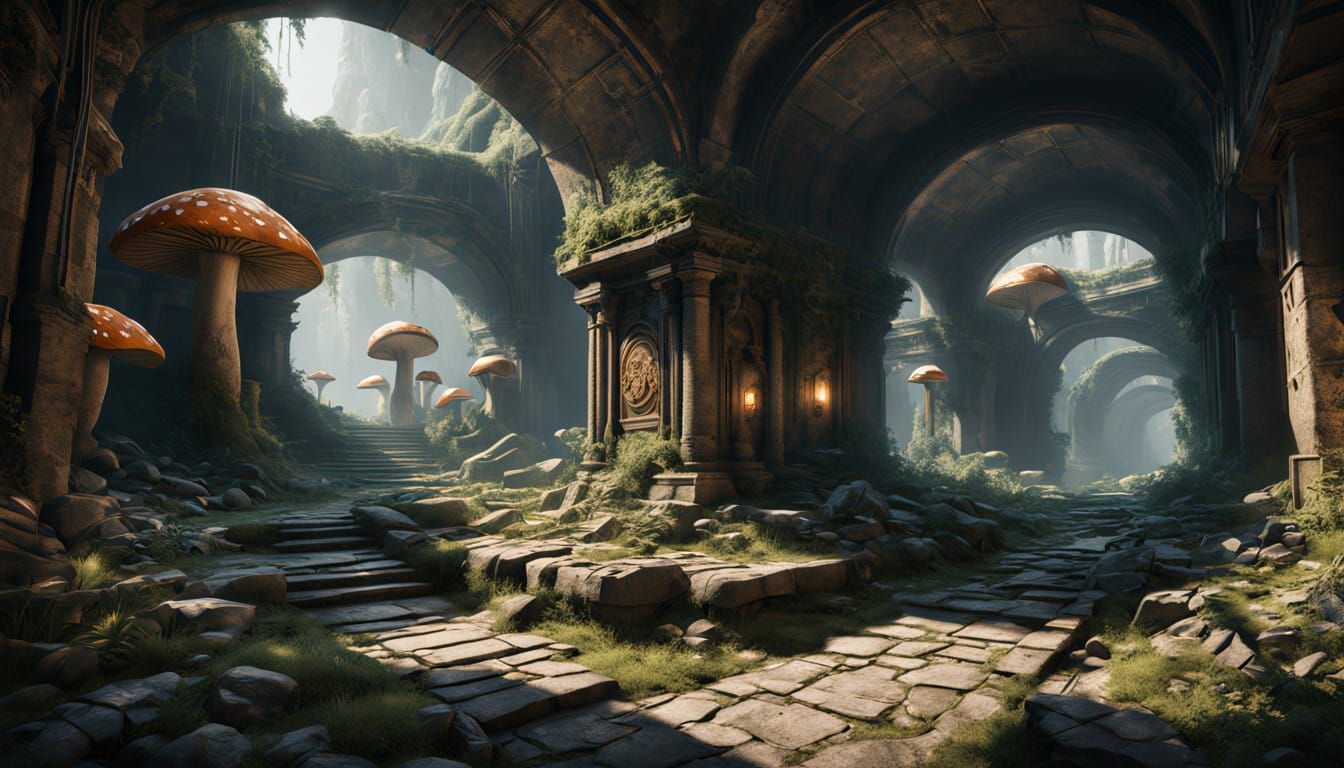 Epic Underground Oasis in Futuristic Technological Haven