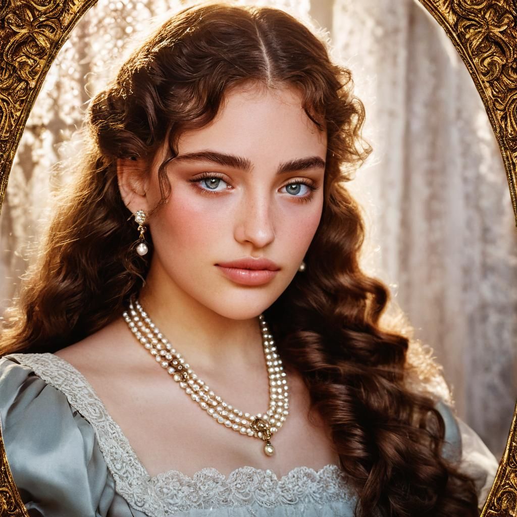 Victorian Woman Portrait with Pearl Necklace