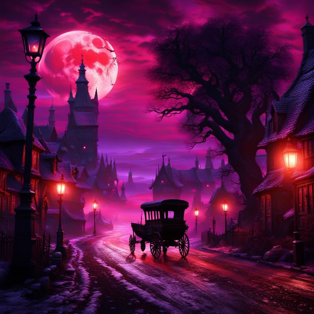 Bloodborne Wagon Under Purple Moon, Digital Painting