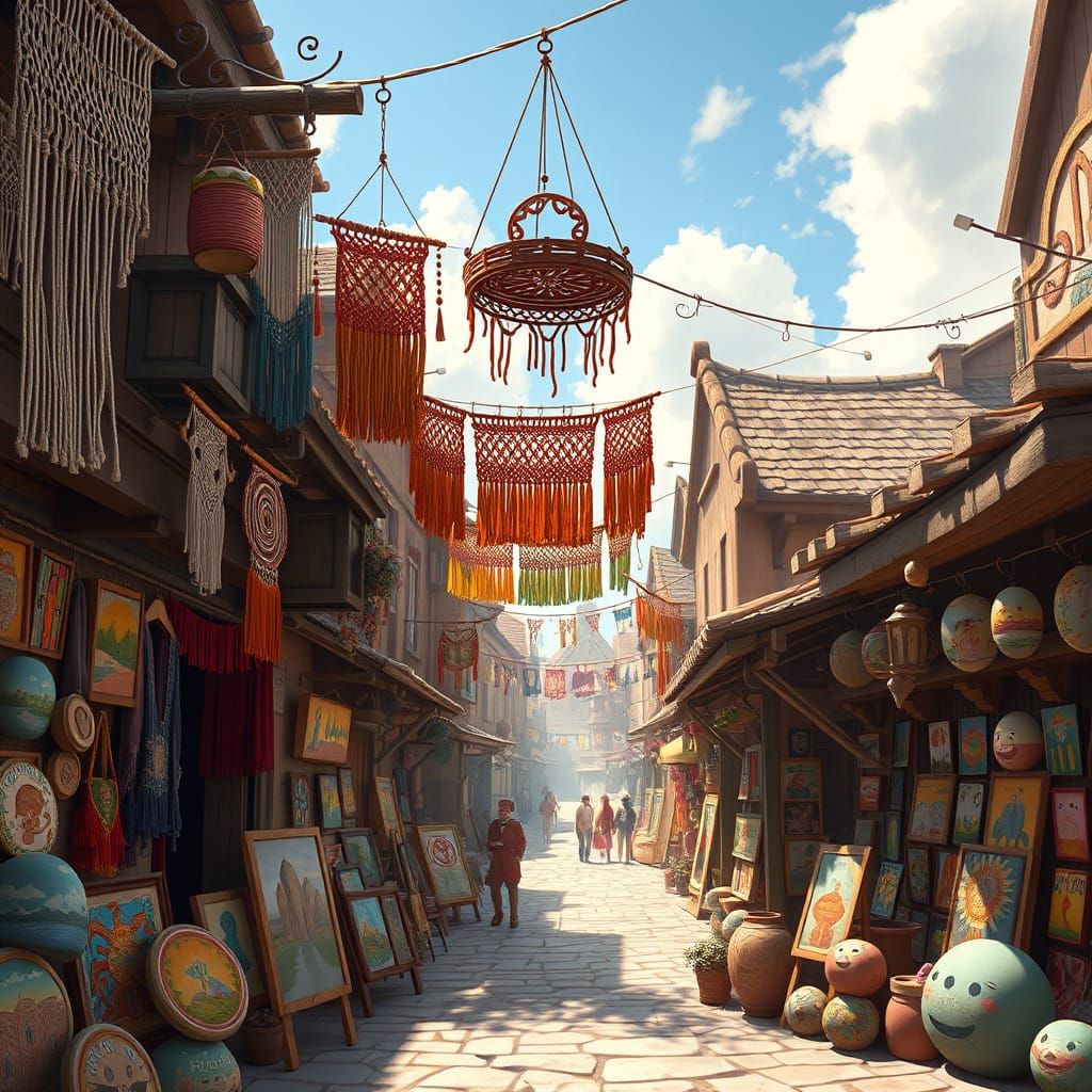 Vibrant Town Square Art Fair in Fantasy Style