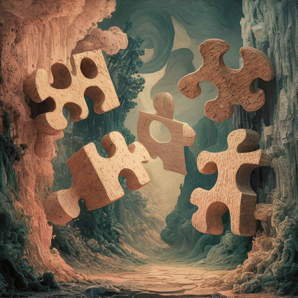 Gouache Puzzle Piece Landscape in Impressionist Style