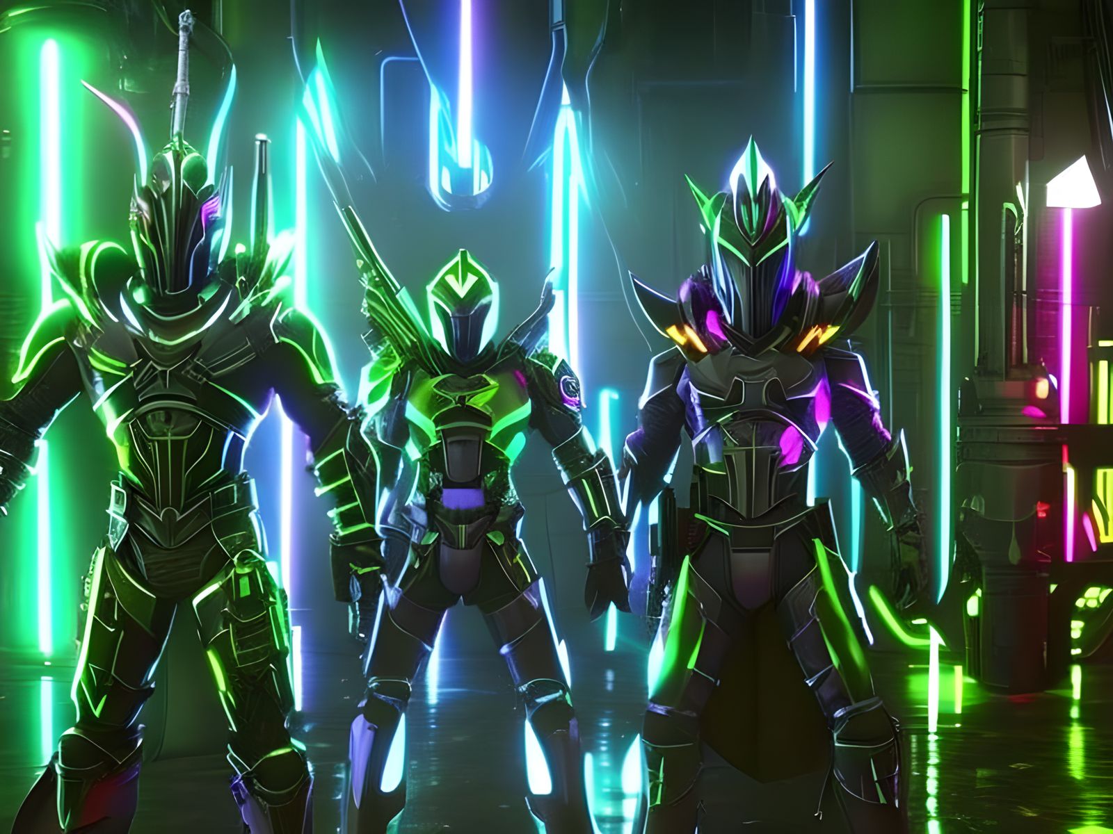 Cyberpunk Neon Knight in Dark Fantasy Armor