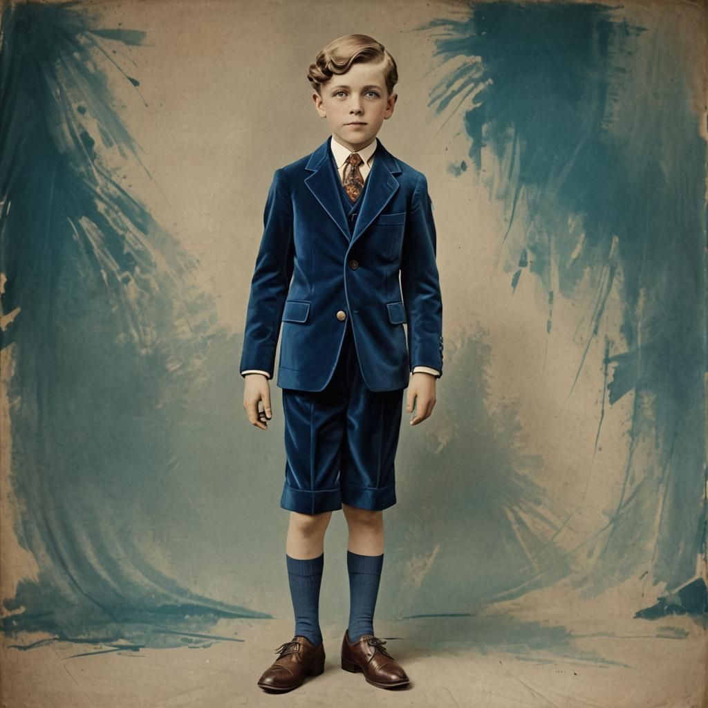 Boy in Blue Velvet Suit, 1930s Abstract Art