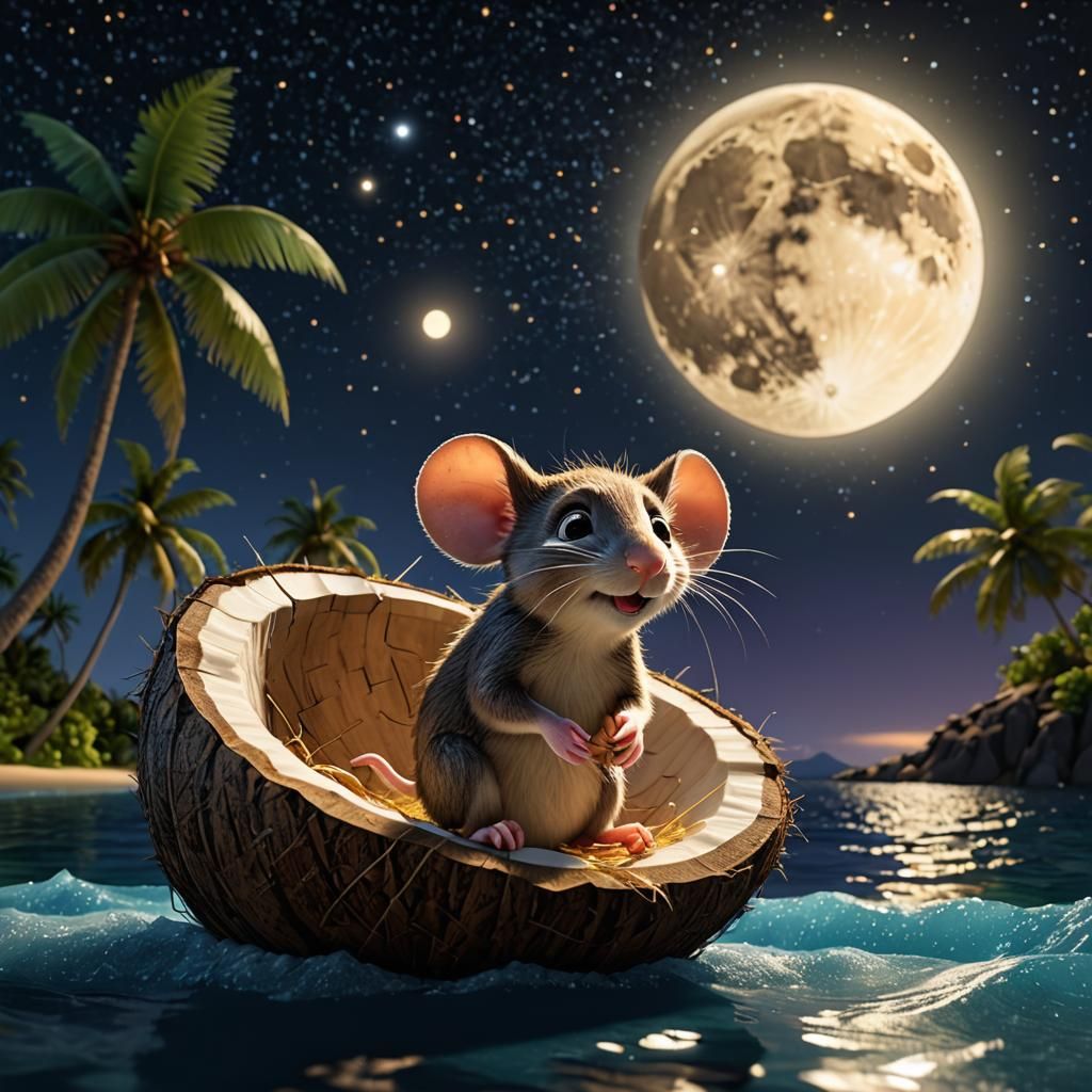 Mouse's Coconut Adventure: 3D Digital Art