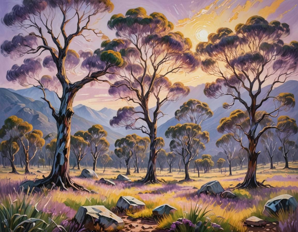 Australian Landscape: Impressionist Oil Painting in Van Gogh...