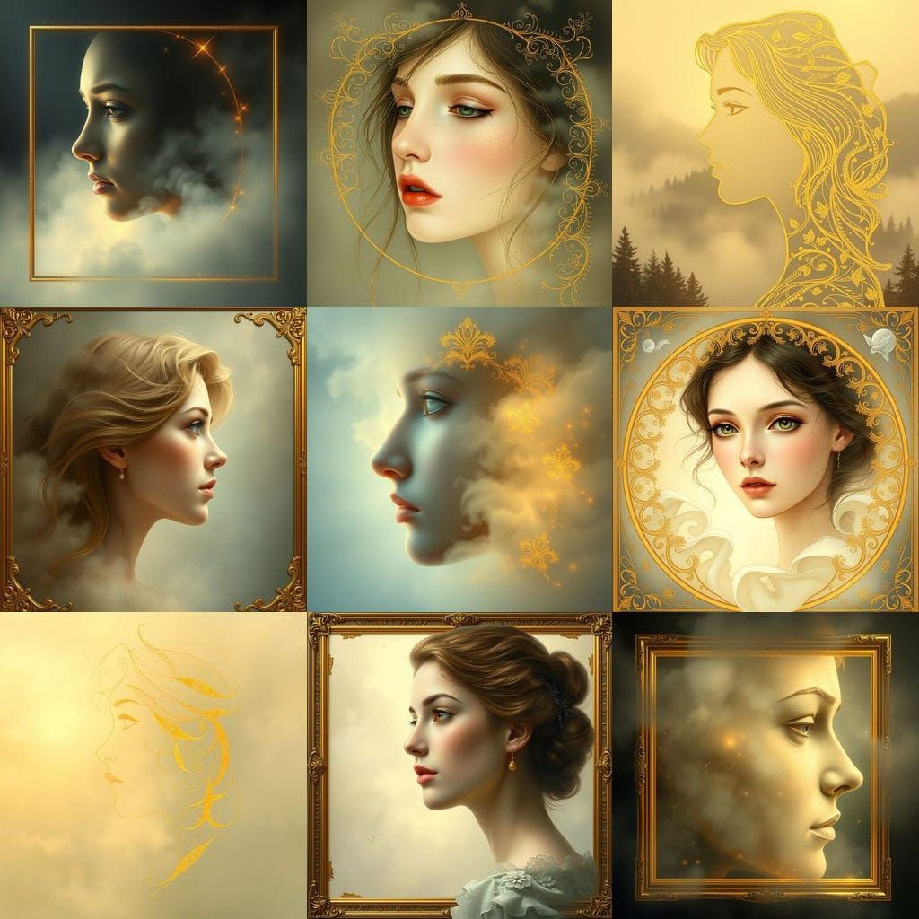 Ethereal Gold Female Face in Fantasy Style