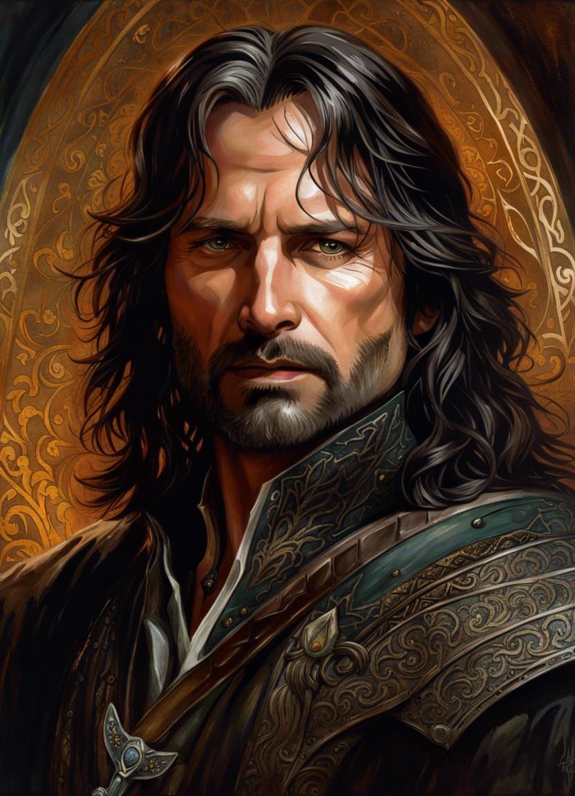 Aragorn Portrait in Rococo Style, Hyper-Detailed