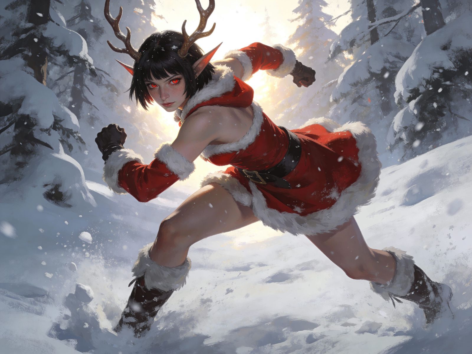 Fantasy Character in Festive Outfit with Antlers