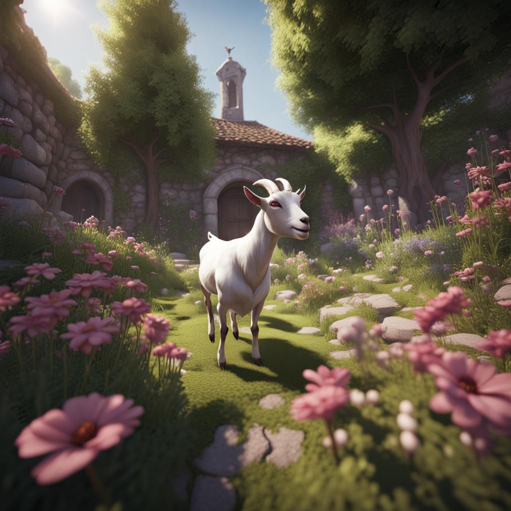 Goat's Joyful Laugh in Secret Flower Garden