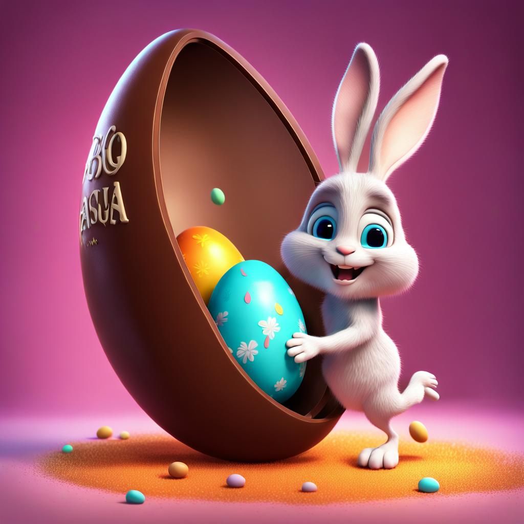 Cute Rabbit Emerges from Chocolate Egg