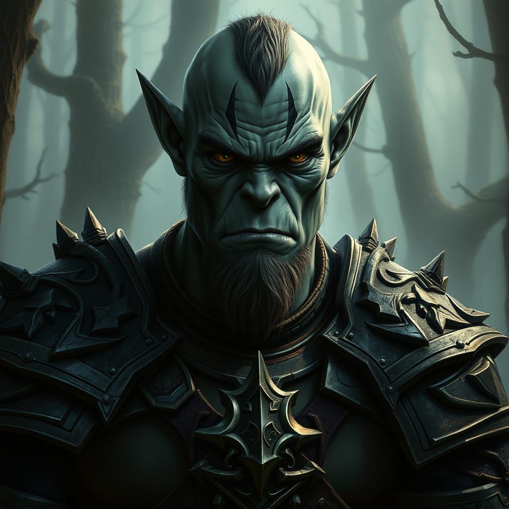 Gray Orc with Elven Features in Realistic Style