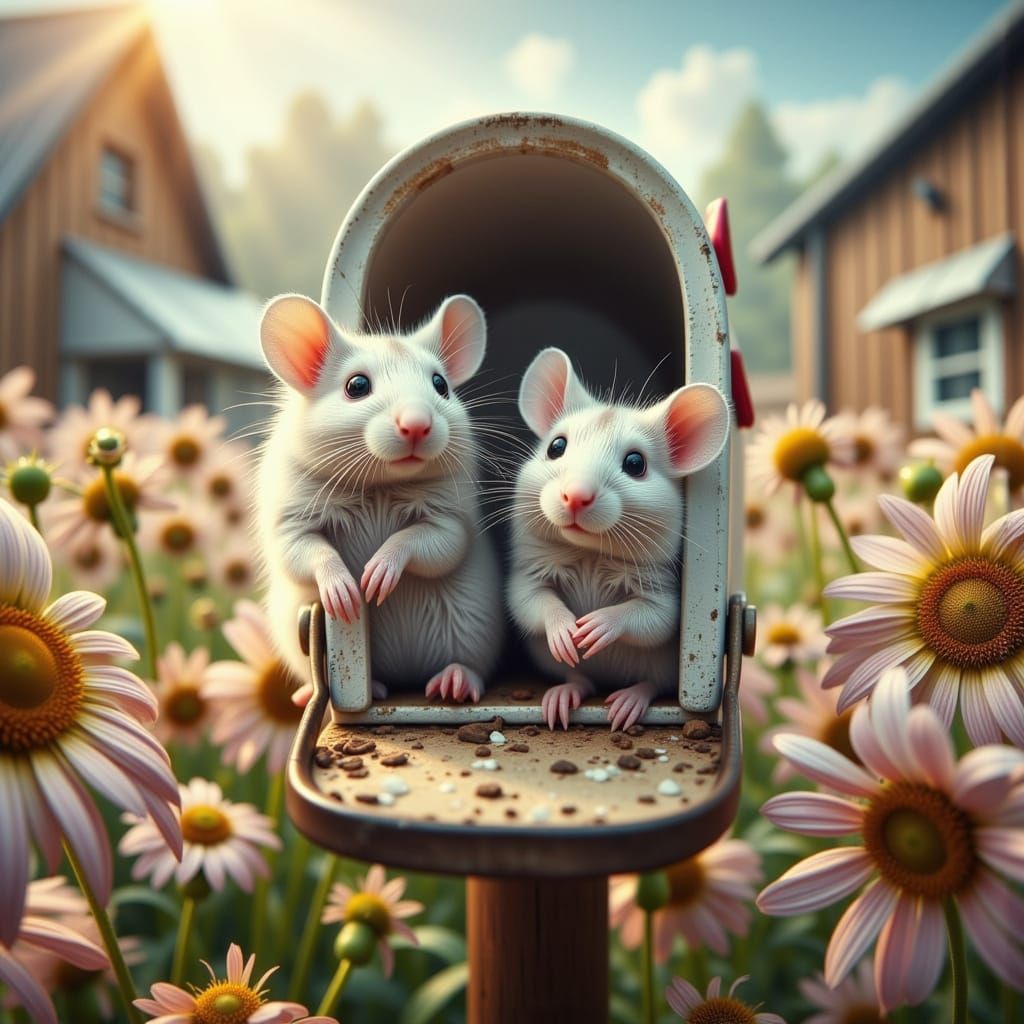 Charming Countryside Scene with Vintage Mailbox and Cute Mic...