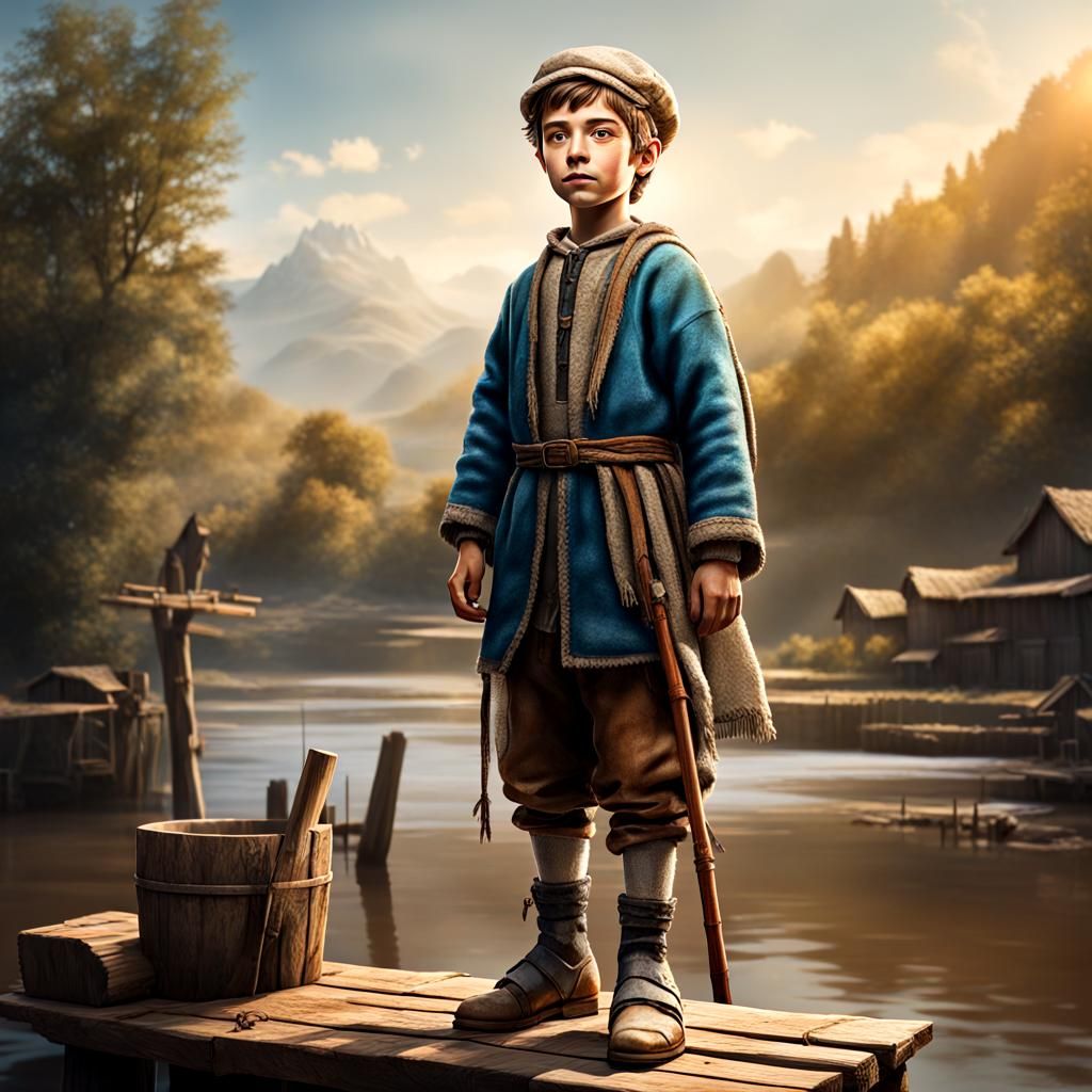 European Boy Shepherd on Stilts: Hyperrealistic Splash Art
