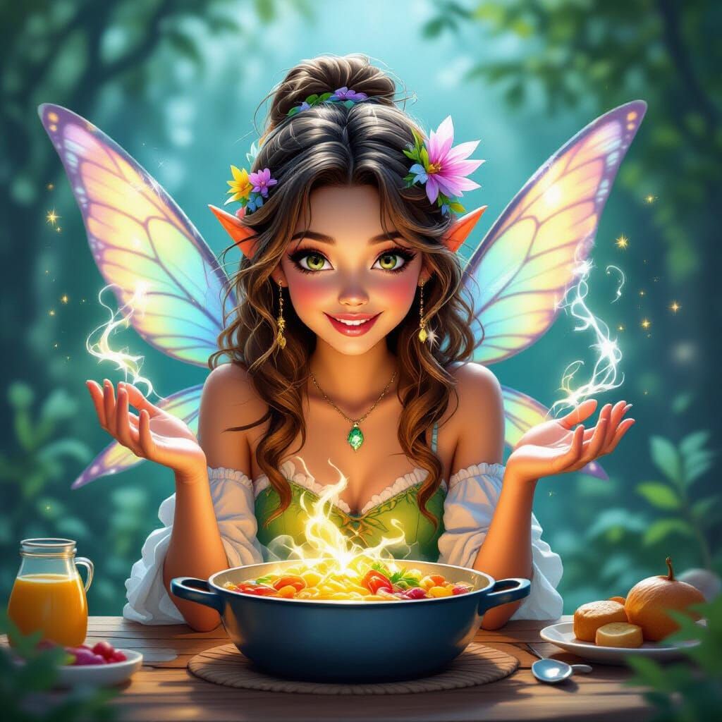 Happy Fairy Conjures Delicious Meal with Magic