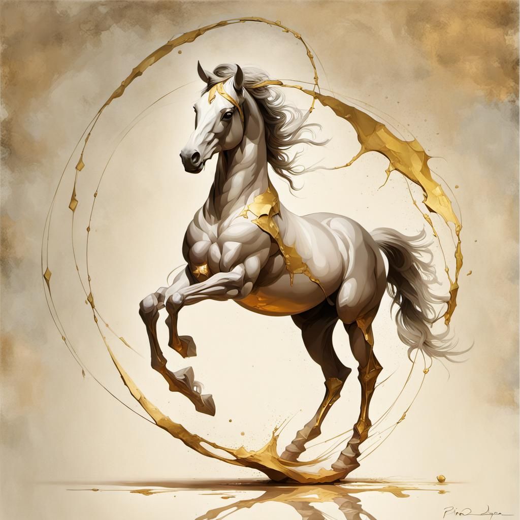 Dancing Horse: Minimalist Kintsugi Poster Art