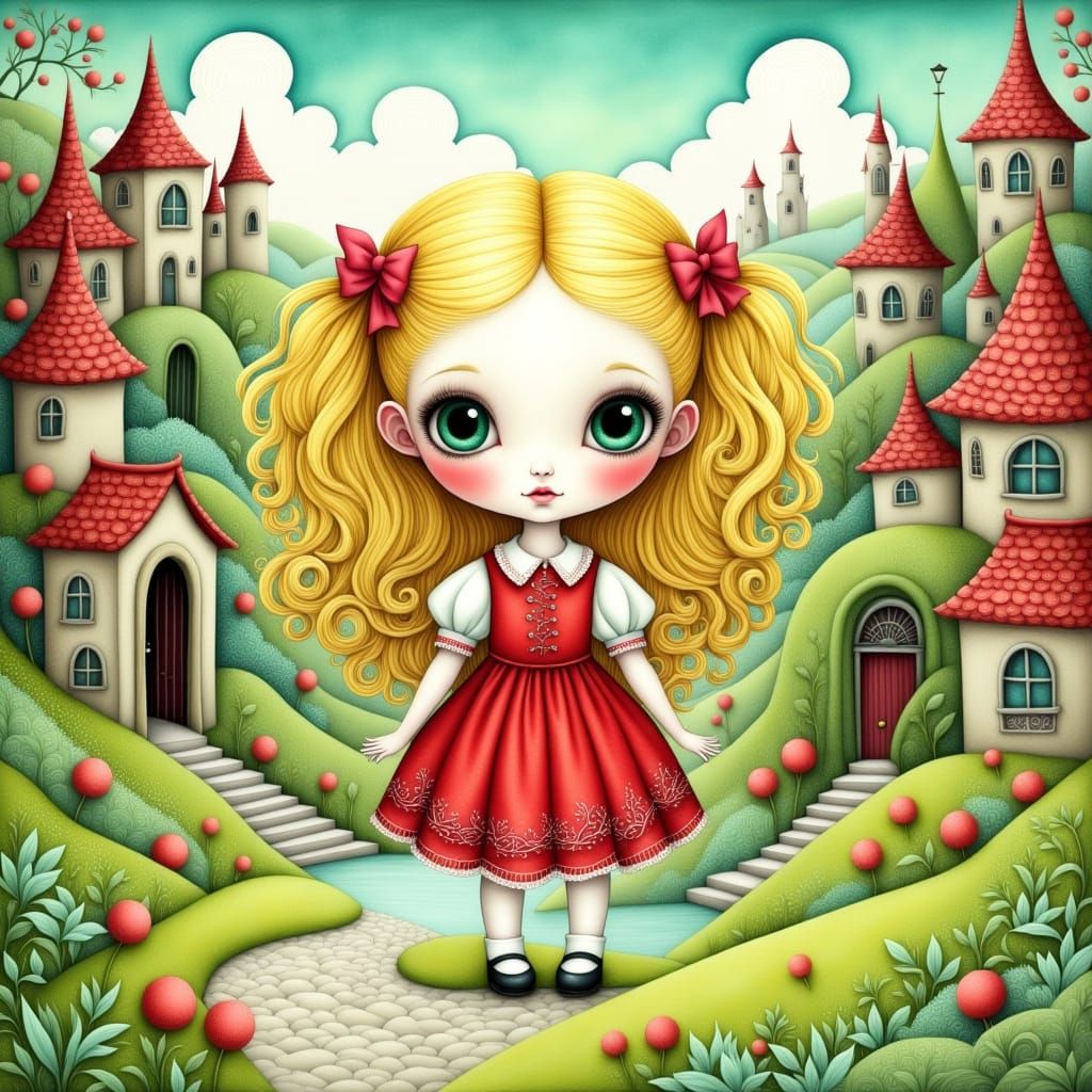 Charming Chibi Girl in Whimsical Village