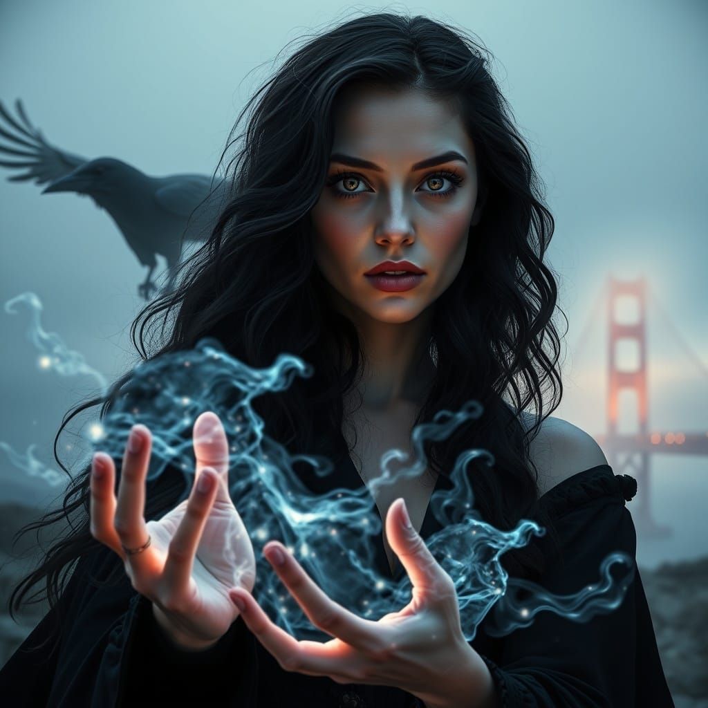 Witch Manipulating Heat and Cold, Noir Comic Style