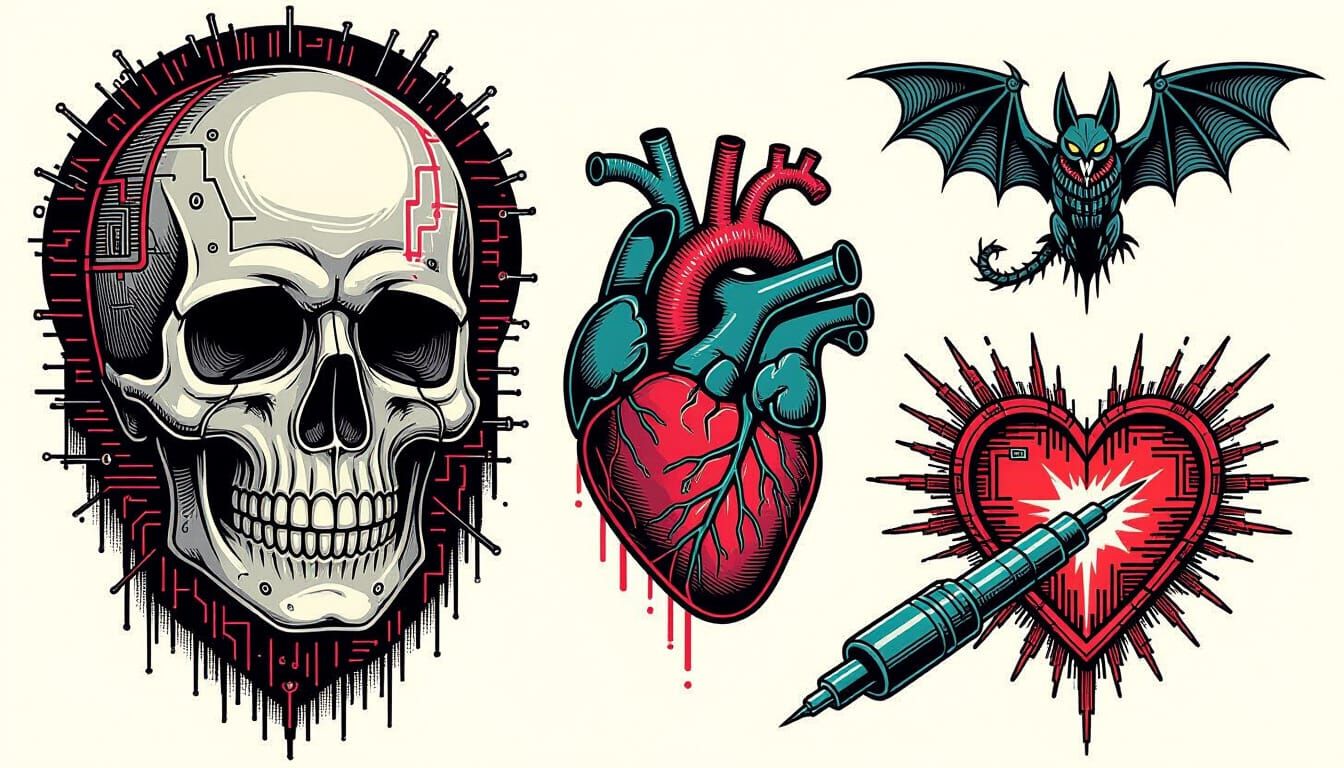 Cyberpunk Horror Flash Tattoo Sheet