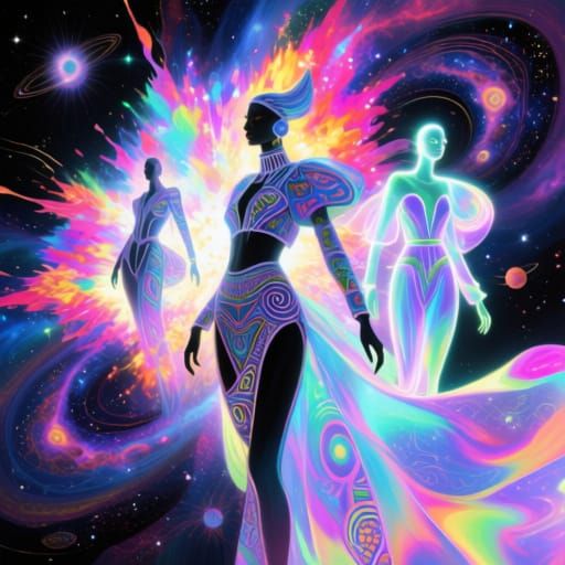 Holographic Cosmic Fashion Rebellion Illustration