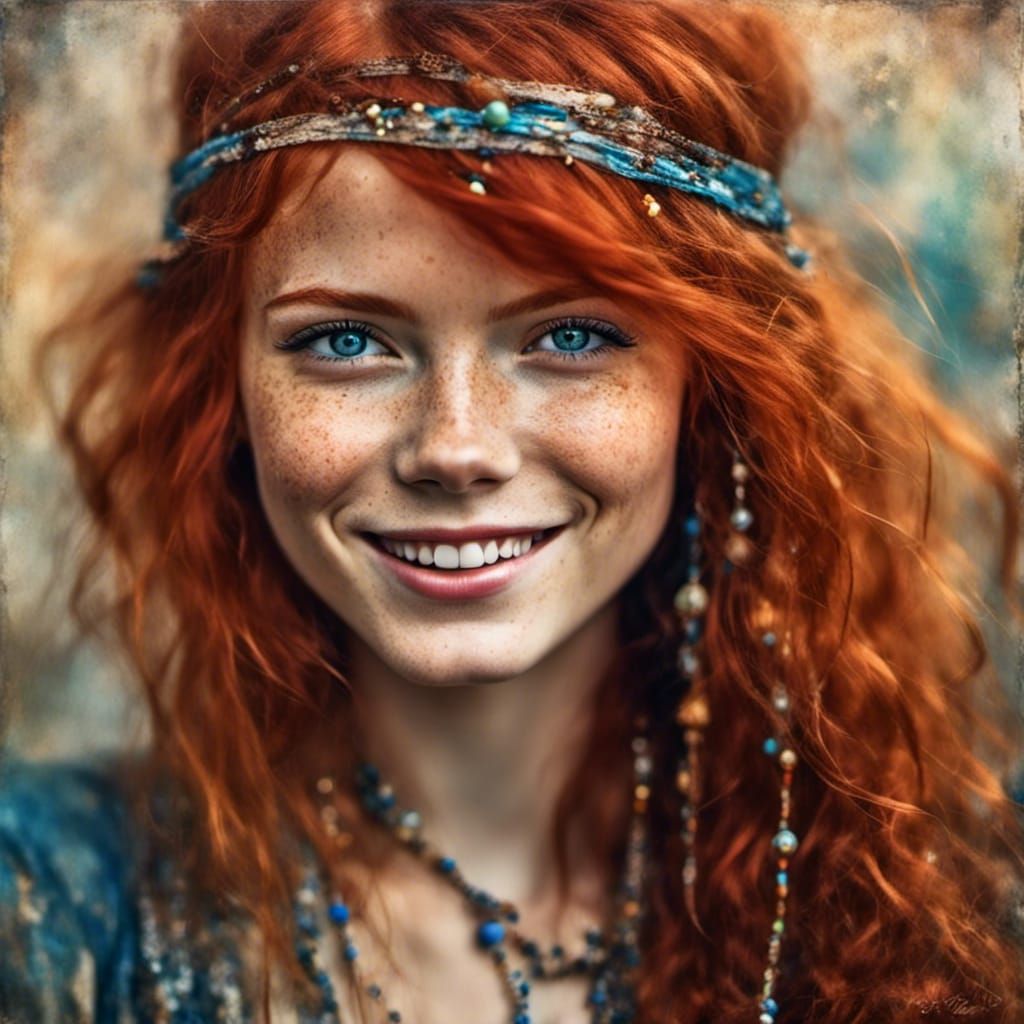 Redhead Portrait with Hippie Style and Messy Hair