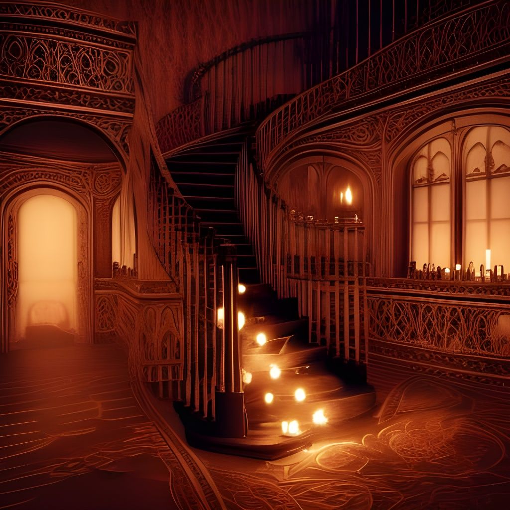 Haunted Mansion Staircase with Candles, Digital Painting