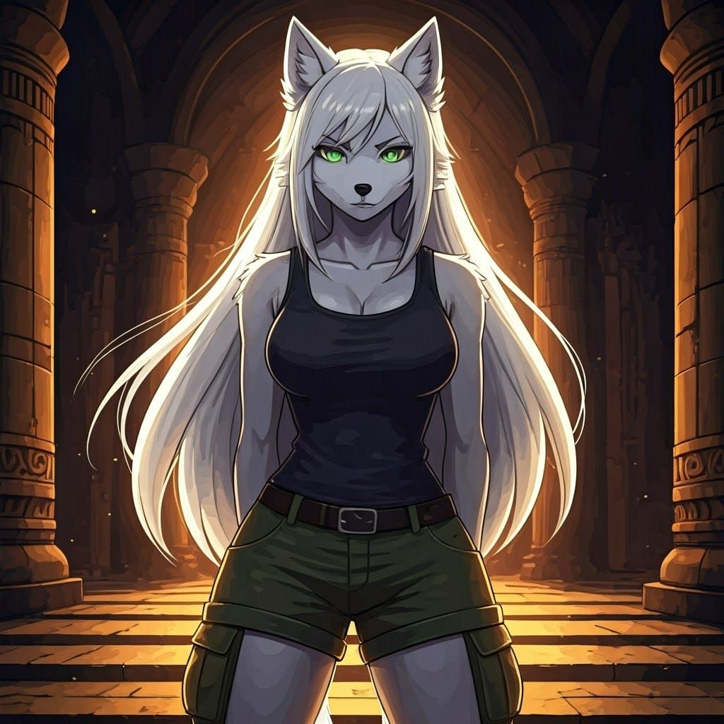 Wolf Woman in Ancient Temple: Anime Style